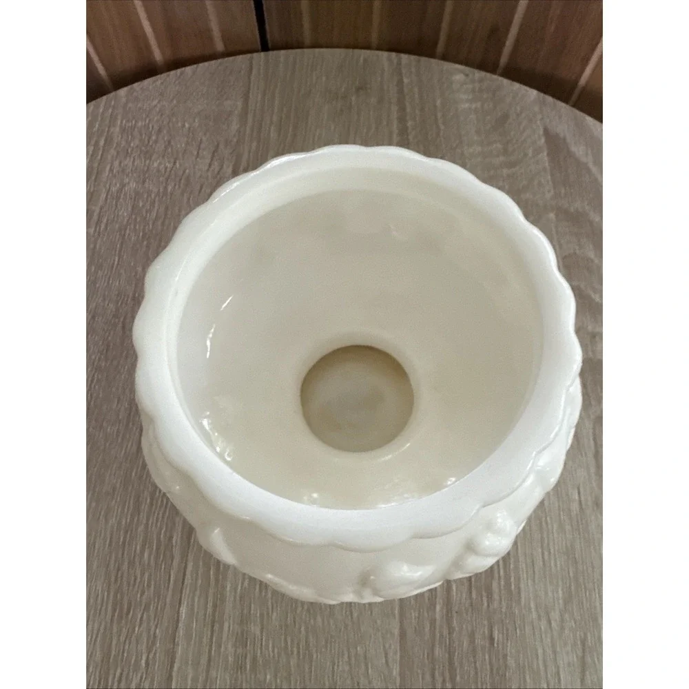 Vintage Milk Glass Ivy Rose Floral Pedestal Bowl Planter Vase 4.5